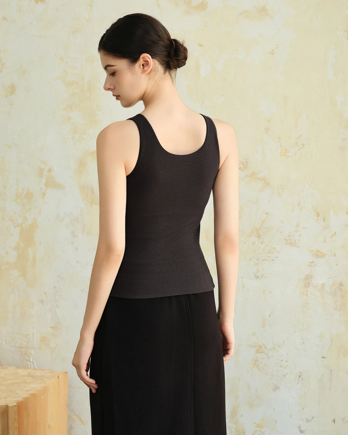 Combed cotton fixed-cup no-bra-needed base-layer camisole, modal merino, styled view