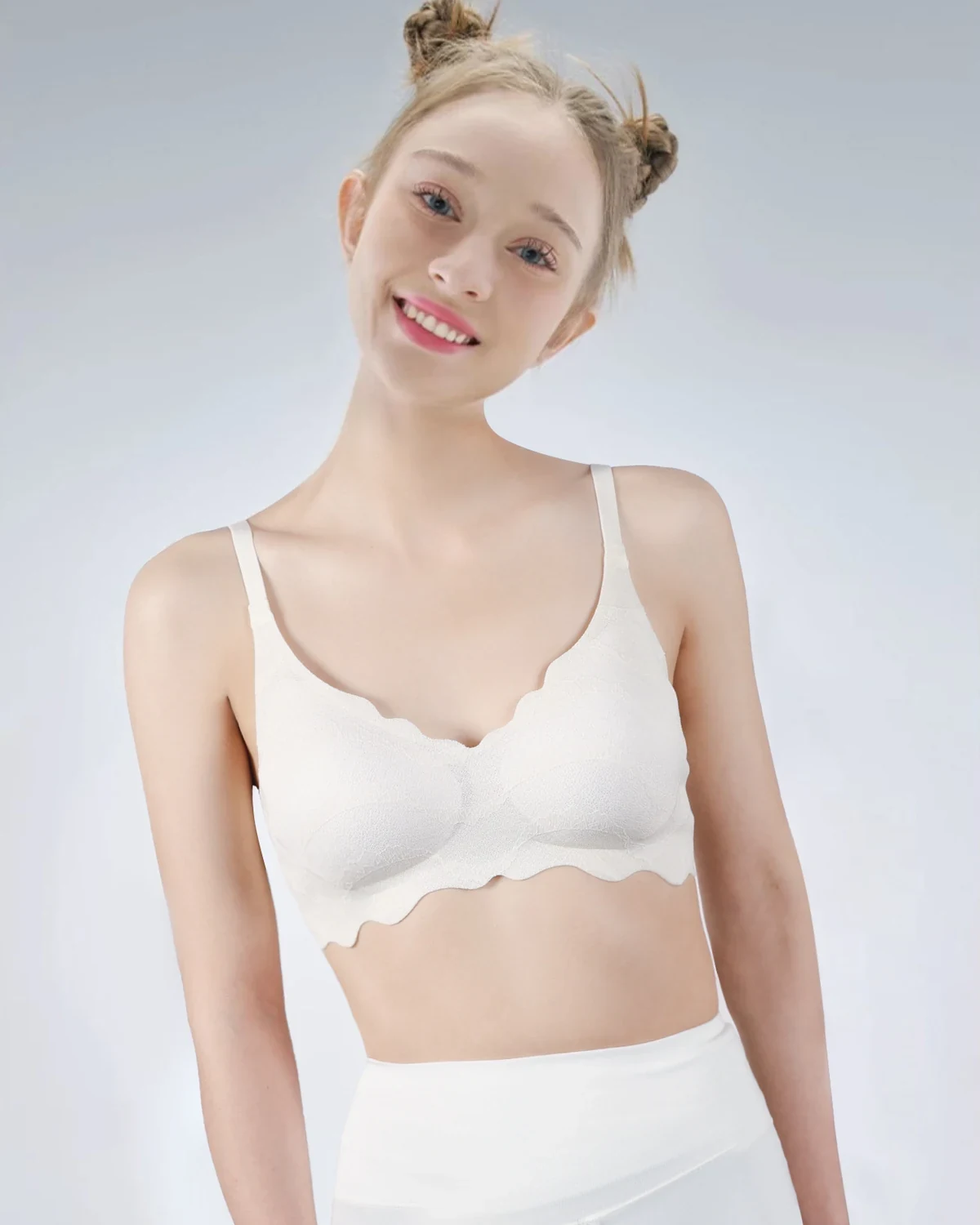 French Wave Jelly Strip Wireless Lightweight Bra , Mulberry Silk Modal, styled view