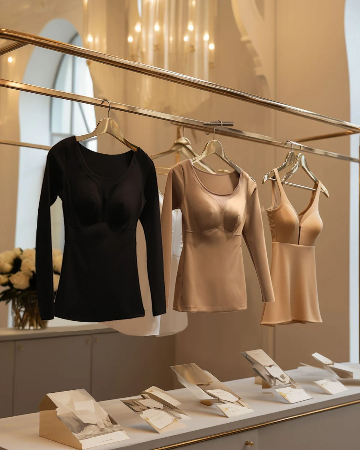 Brushed warm long-sleeve bra camisole two-in-one shaping base layer top, styled view