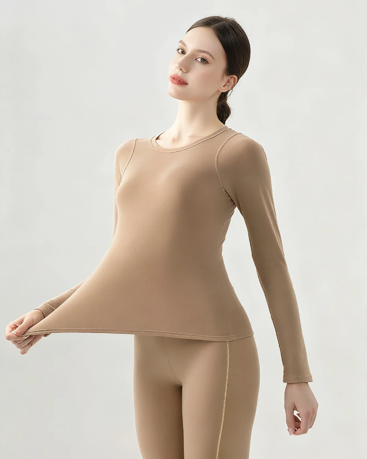 Kardashian lyocell Tencel velour autumn thermal underwear set , Yocel, styled view