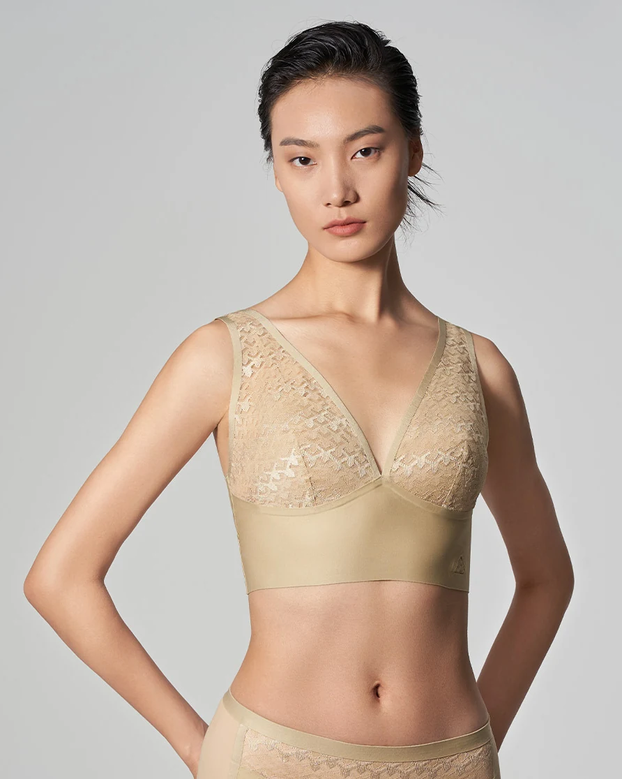 Wireless Vest-Style Bra Panty Set, Sexy Deep V Mesh Underwear Briefs, styled view