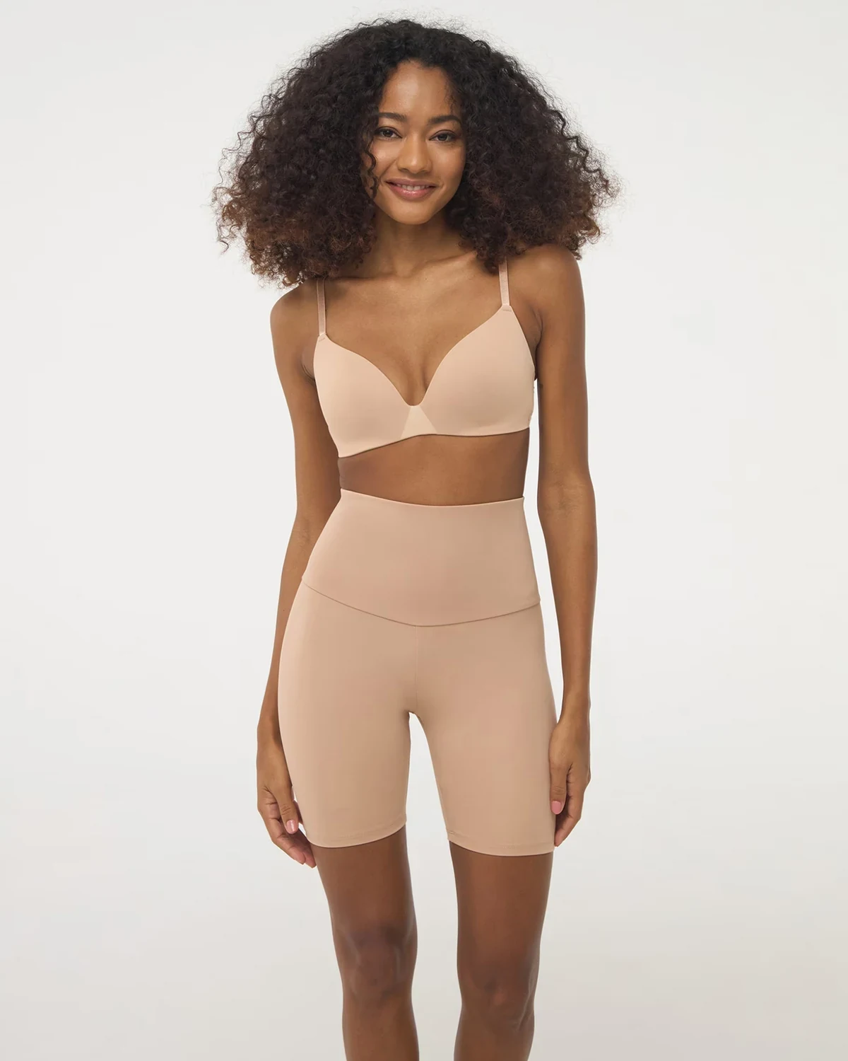 Satin-Spliced Thin Wireless Bra, High-Stretch Comfortable Fixed-Cup, styled view