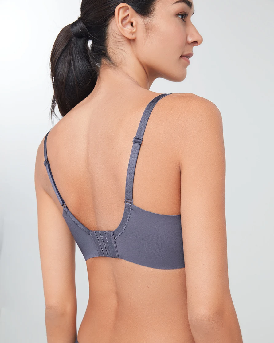 Small-bust enhancing thick-cup petal push-up deep V water-pad lace bra, styled view