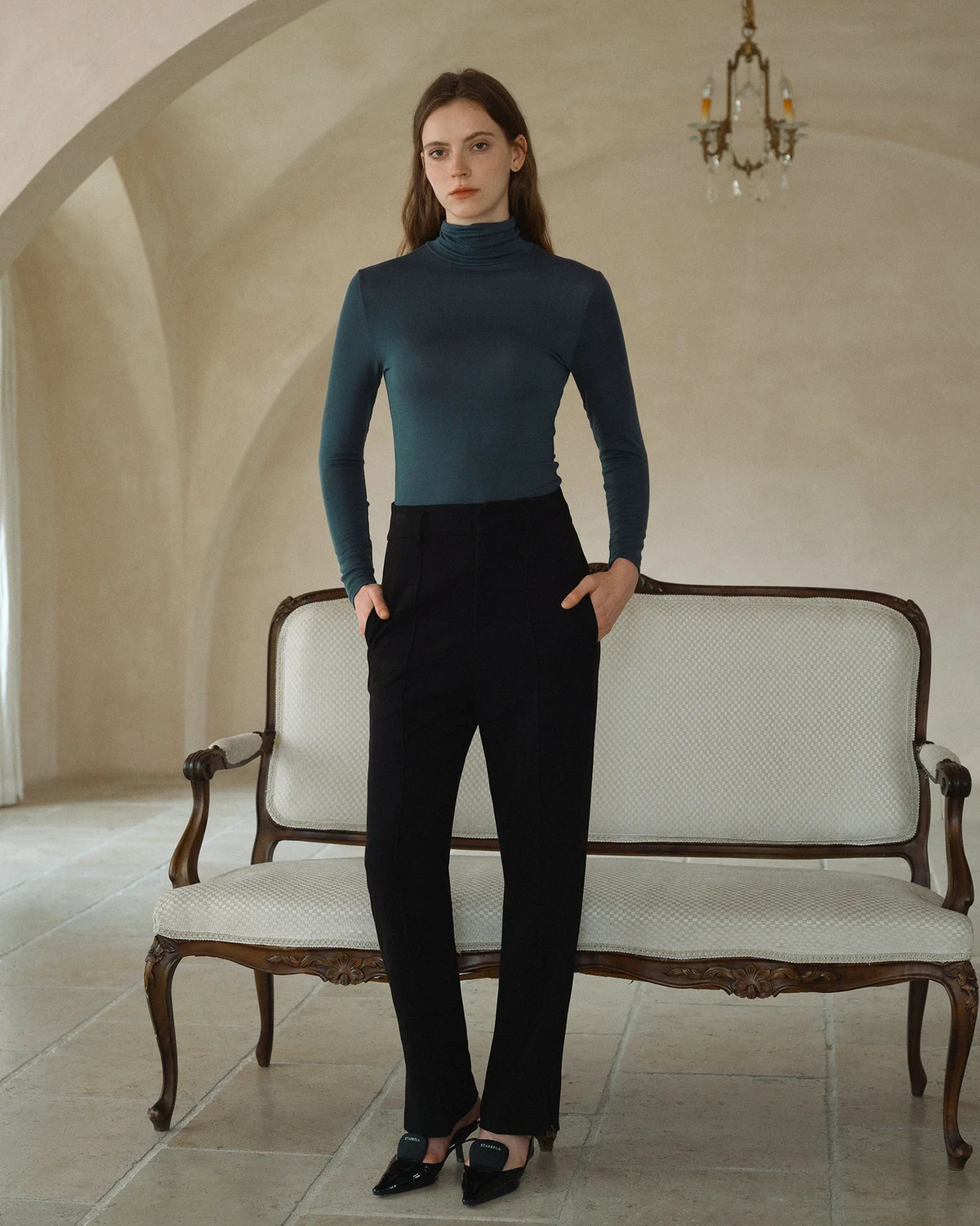 Wool-Blend Heat-Locking Warm Turtleneck Long-Sleeve Base Layer , styled view