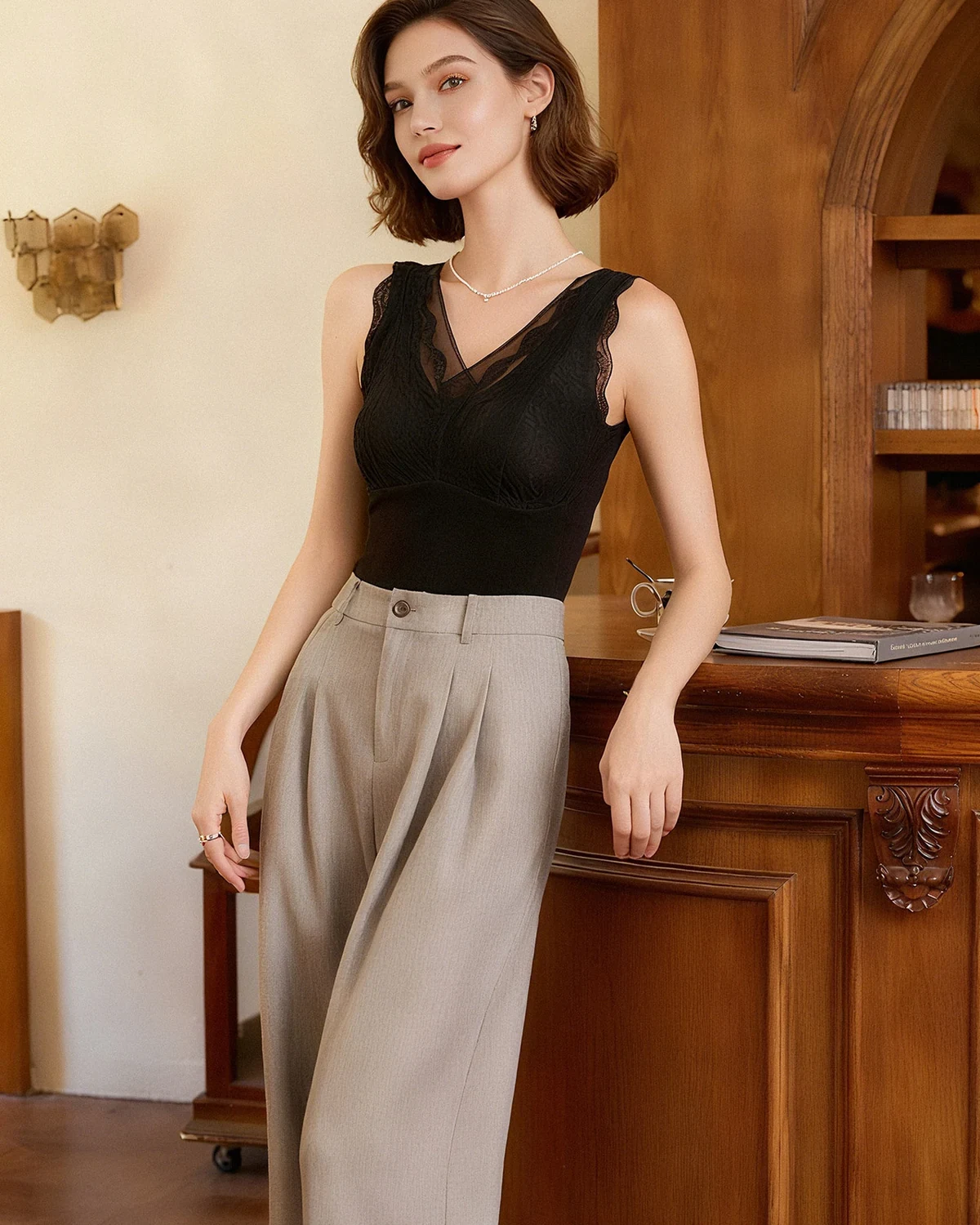 Soft Warm Lyocell Brushed Silk-Lined Bra-Free Outerwear Camisole , styled view