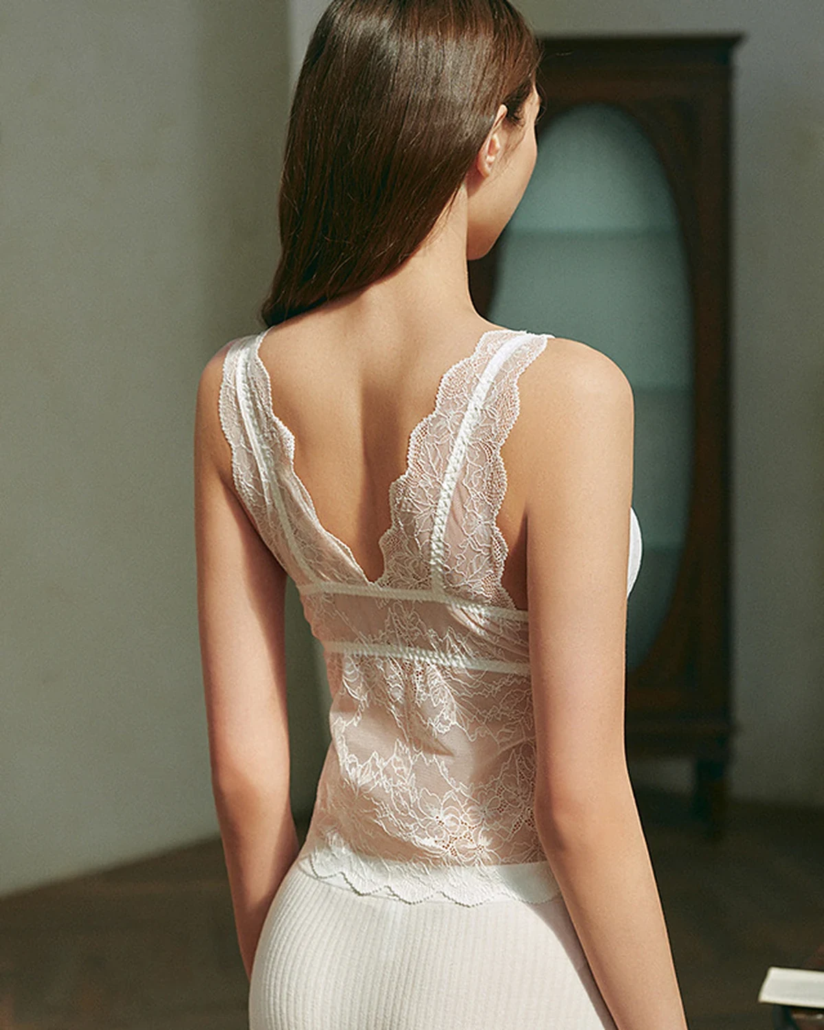 French lace mulberry silk silk-blend bra camisole two-in-one shaping, styled view