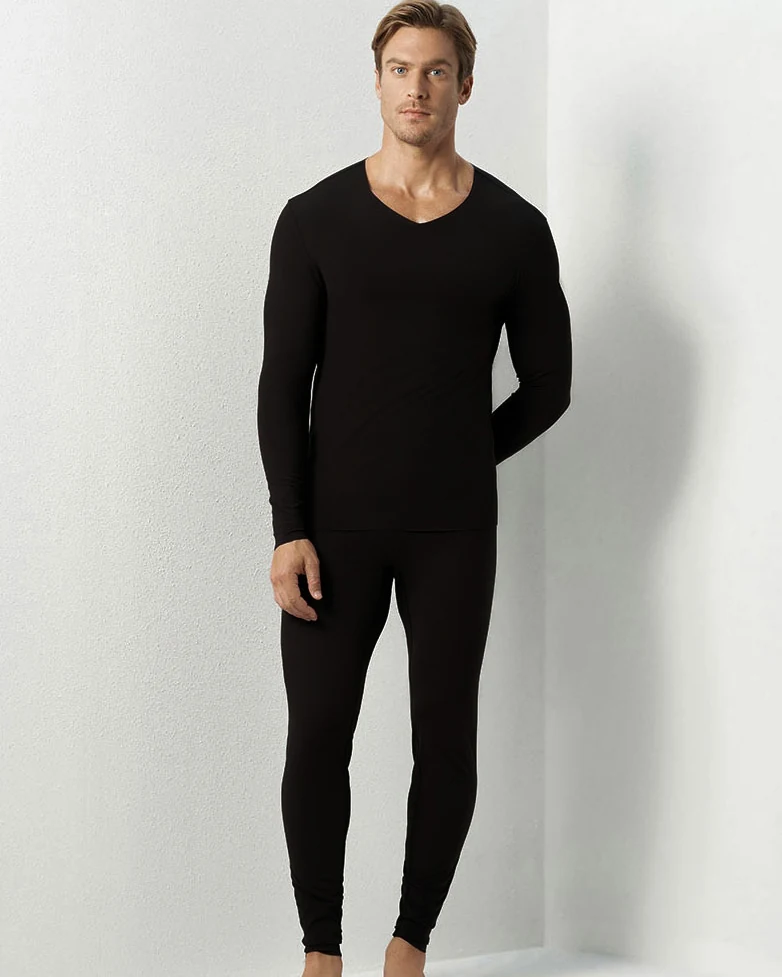 Free-Cut Smooth Milk Seamless Thermal Underwear for Men, V-Neck Slim, styled view