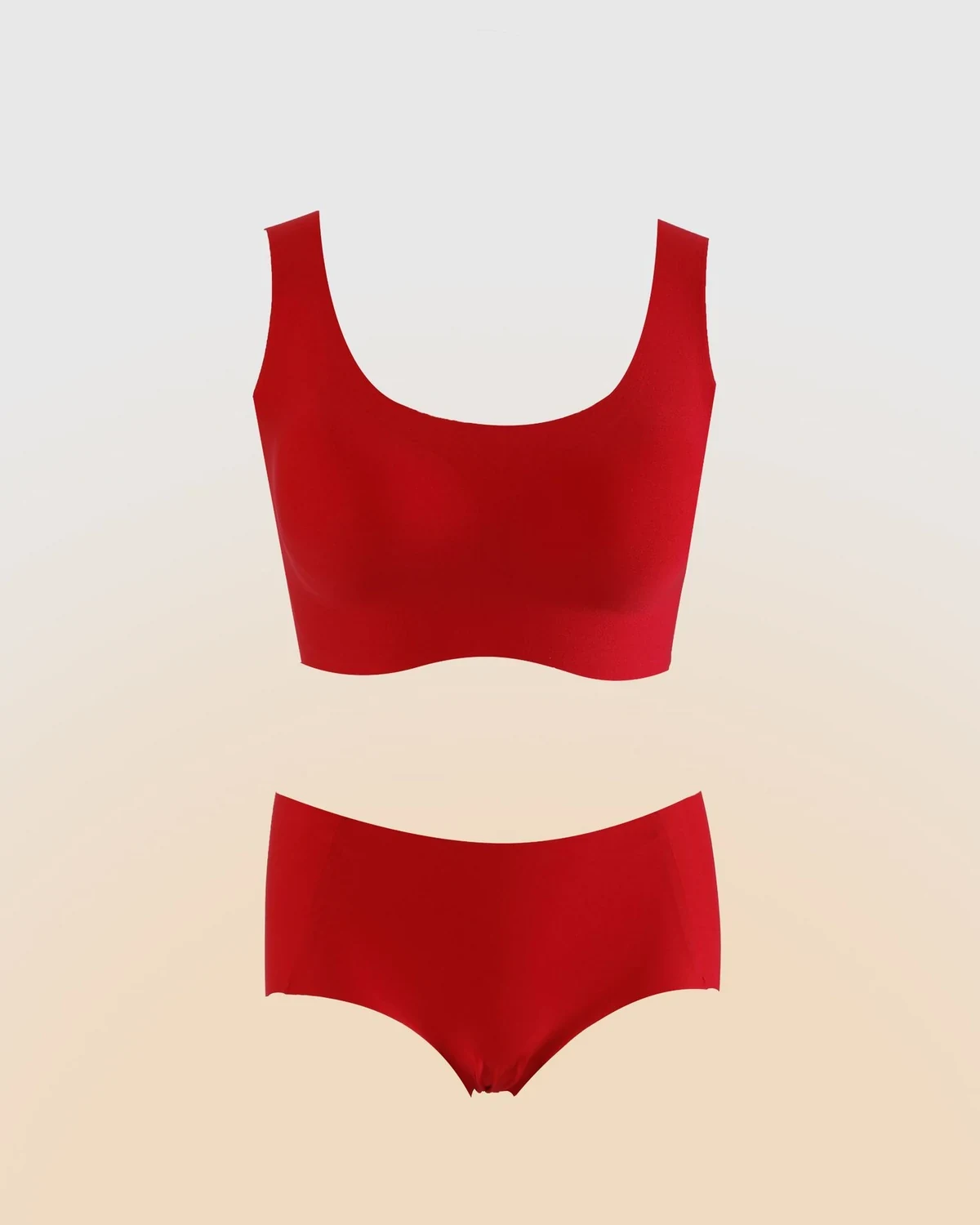 Red bridal gift box bra set for, seamless open-back, big red latex bra, styled view