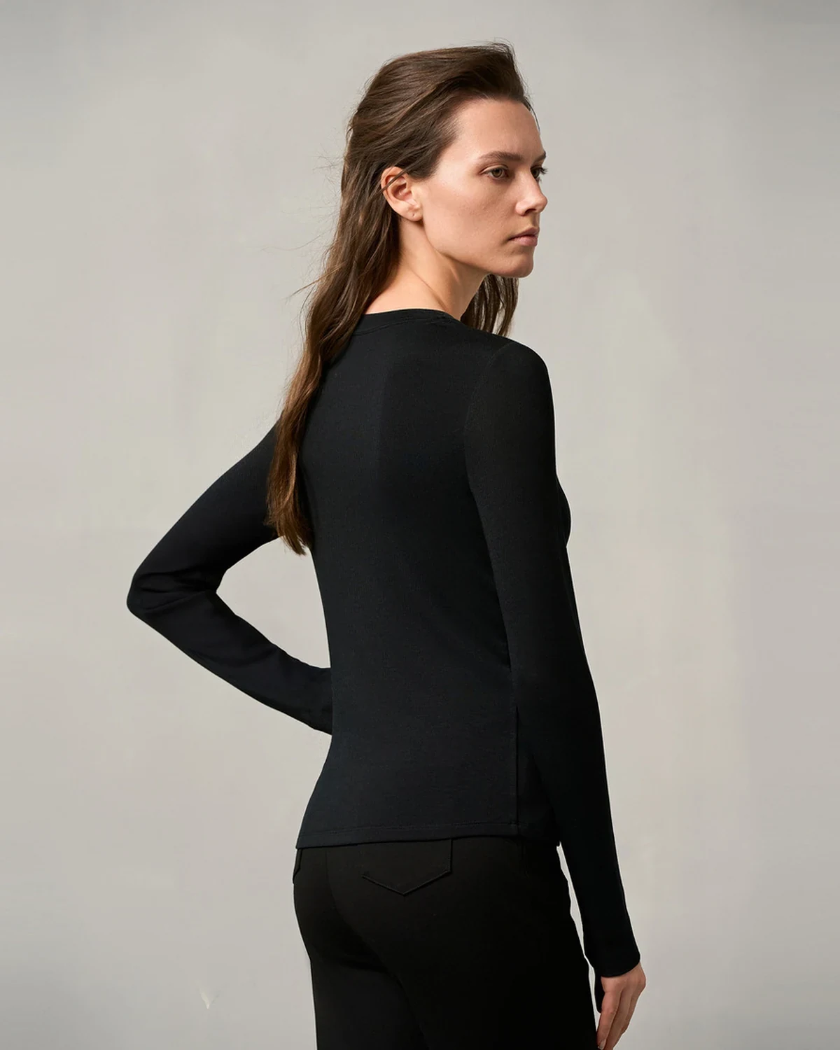 Fashionable Versatile Modal Merino Wool Blend Crewneck Base Layer Top , styled view