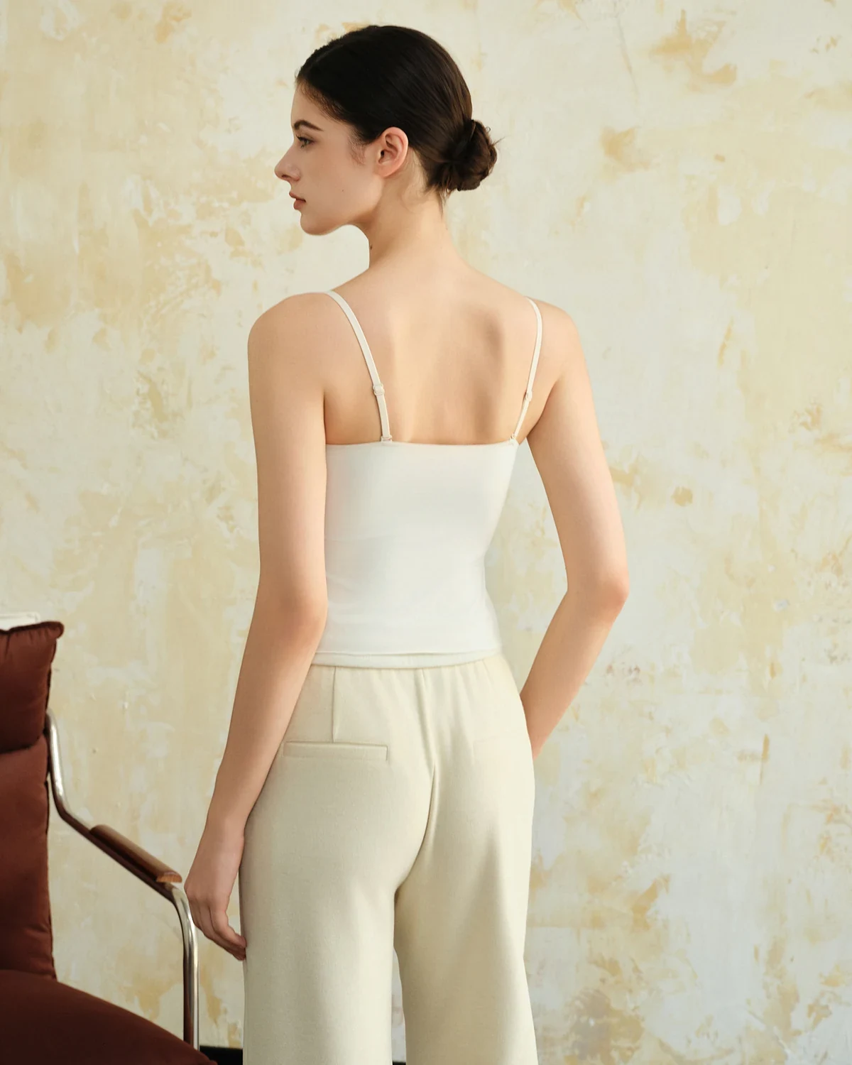 Brushed Lace-Neck Bra-Free Integrated Thermal Camisole , Fixed-Cup, styled view