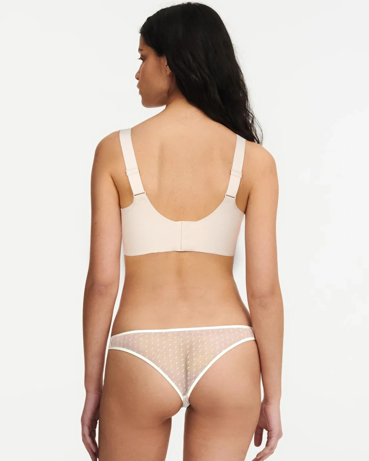 Deep V sexy push-up minimizing bra for small busts, modal mulberry silk, styled view