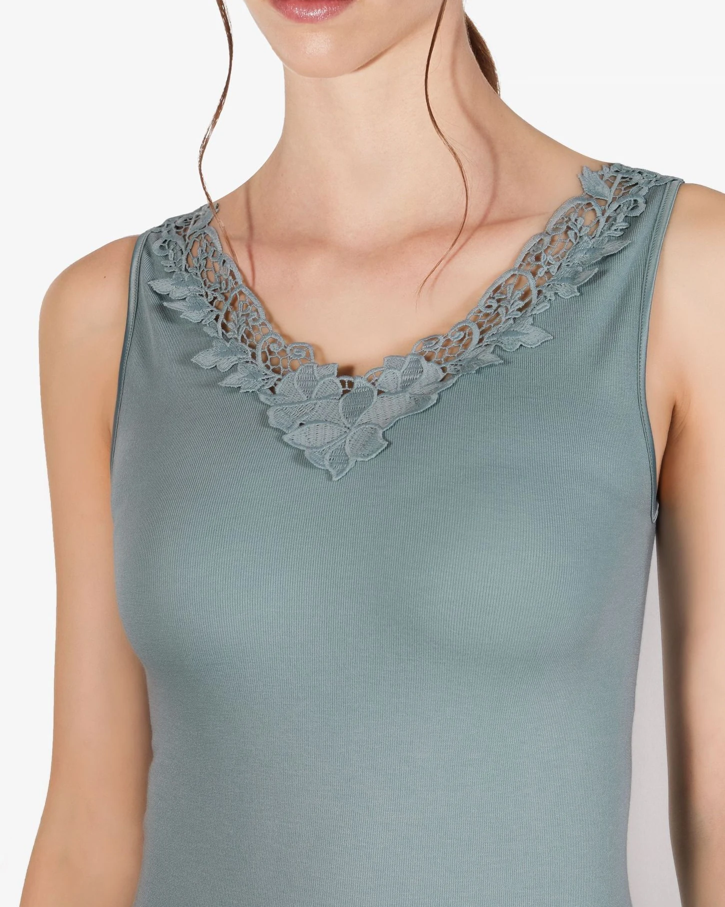 Water-soluble lace base-layer camisole , high-stretch skin-friendly, styled view