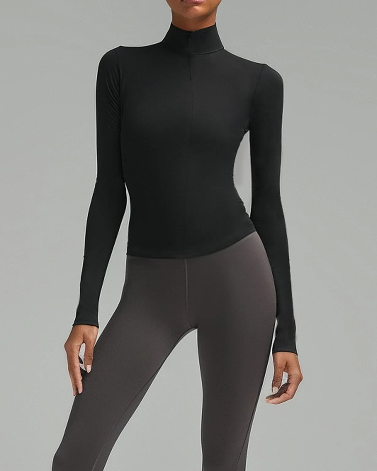 Stand collar half-zip slim jacket , waist-cinching, slimming, stretchy, styled view