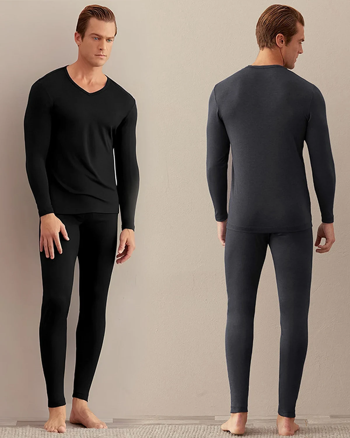 Stretchy modal thermal underwear set for men, plus-size casual homewear, styled view