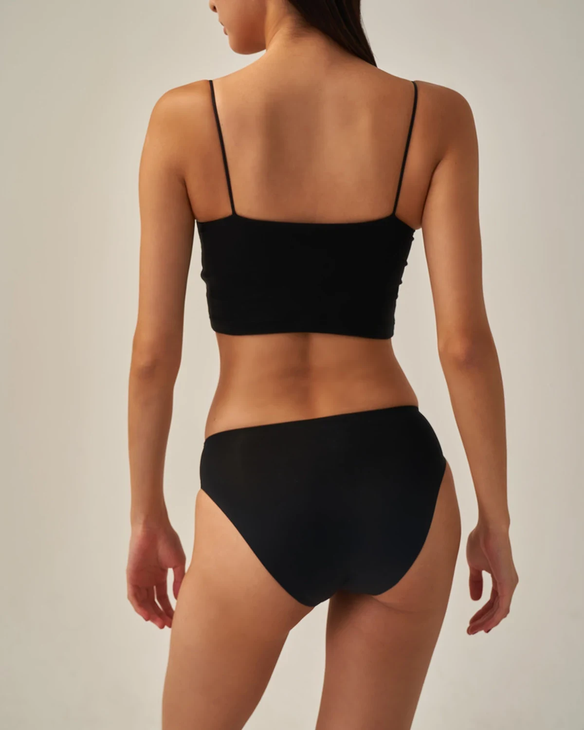 Knitted cotton spaghetti-strap bra cami , built-in cup underwear, styled view