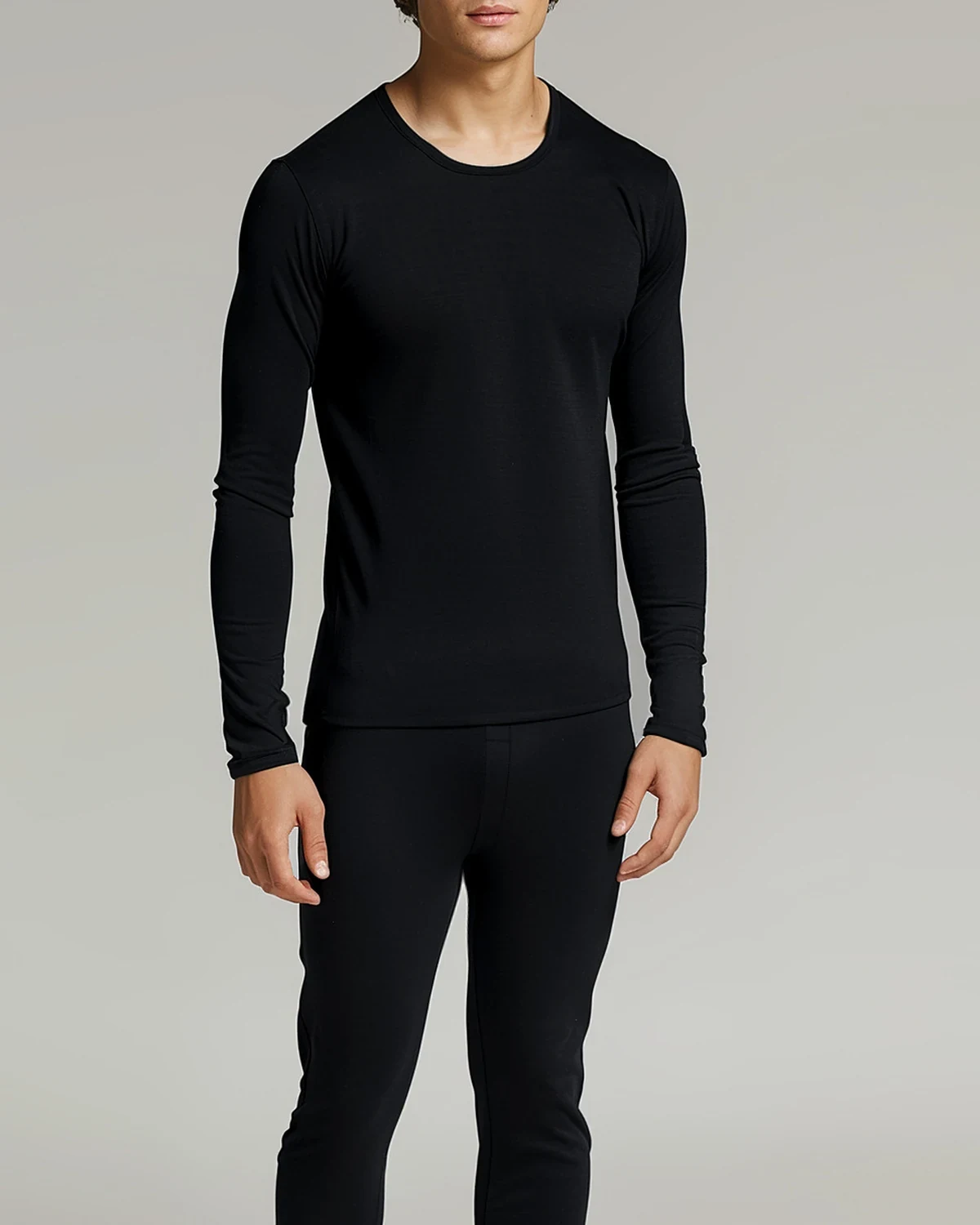 Light Warm Crew Neck Modal Men's Thermal Underwear Set, Thin, styled view