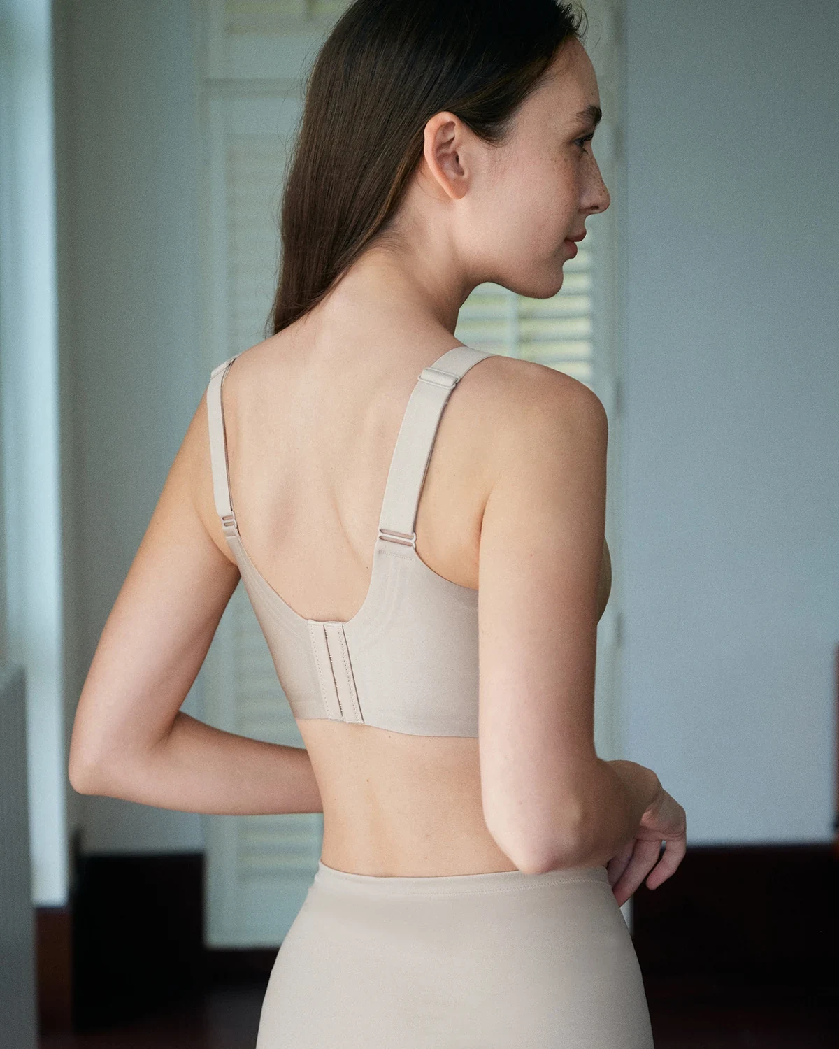 Women's minimizing full-coverage supportive lift bra, wireless modal, styled view